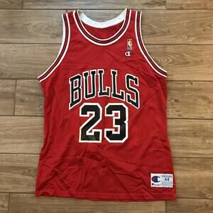 Michael Jordan Chicago Bulls Champion Authentic Jersey 44 L NBA Vtg 90s Stitched